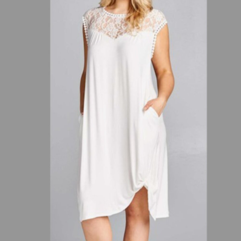 Women's Lace Neckline Midi Dress Plus Size Curvy NEW